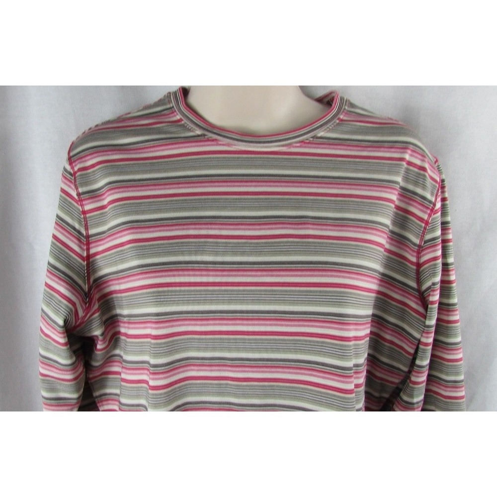 Quest wear pink tan striped athletic shirt top stretch nylon spandex XL women's